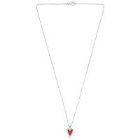 925 Sterling Silver Red Enamel Love Heart Necklace Bead Chain With Lobster Clasp 1.4mm Chain width 24 Inc Jewelry for Women