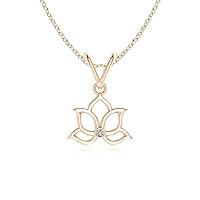 Indi Gold & Diamond Jewelry Solitaire Lotus Flower Pendant Necklace Round Cut For Women's 14k Rose Gold Finish Created White Diamond 925 Sterling Silver