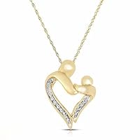The Diamond Deal Mother and Child/Daugther Diamond Accent Heart Pendant Charm Necklace in 10k SOLID White OR Yellow Gold with 18 inch Chain Mothers Day Gifts Jewelry