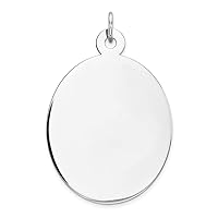 Solid 925 Sterling Silver Oval Polish Front Satin Back Disc Customize Personalize Engravable Charm Pendant Jewelry Gifts For Women or Men (Length 1.21