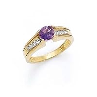 14k Yellow Gold Diamond 6mm Amethyst Ring Size 7.0 Jewelry for Women
