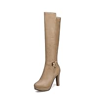 Ladies Winter Boots Shoes high Heels Knee-high Boots Thick-Soled Boots Round Toe Rubber-Soled high Heels Thick Heel Autumn and Winter Knight Boots