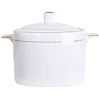 Ceramic Soup Pot Large Household Double Ear Soup Saucepan Large Capacity Pot with Lid Cooking Utensils
