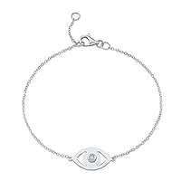 0.10 CT Round Shape Sparkling White Cubic Zirconia Bezel Setting Evil Eye Bracelet with Lobster Claw in 14K White Gold Plated 925 Sterling Silver (0.10 Cttw) 6.5