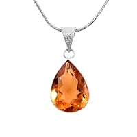 925 Sterling Silver Genuine citrine Gemstone Pendant Necklace Handmade Jewelry Birthday Gift