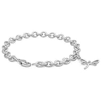 6 3/4 In Sterling Silver Diamond Dragonfly Charm Bracelet For Girls