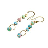 Genuine Ethiopian Welo Opal beads Earring-Sterling Silver Gold Plated Jewelry-Opal beads Earring-October Birthday Gift For her