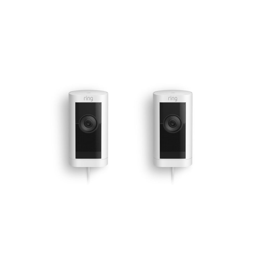 Introducing Ring Stick Up Cam Pro Plug-In | Two-Way Talk with Audio+, 3D Motion Detection with Bird’s Eye Zones, 1080p HDR Video & Color Night Vision (2023 release) | 2-pack, White