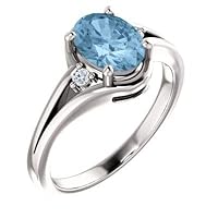 14k White Gold Oval 8x6mm Polished Sky Blue Topaz and .05 Dwt Diamond Ring Size 6.5 Jewelry Gifts for Women