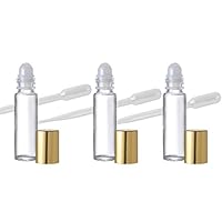 Grand Parfums 24 Glass Roll On 10ml Aromatherapy Essential Oil Glass Roll-on Bottles with Gold Top - .33 Oz Great for Lip Gloss, Lip Balms Too