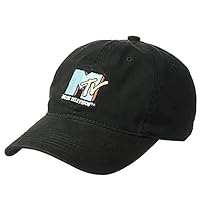 MTV Throwback Style Embroidered Logo Cotton Adjustable Baseball Cap with Curved Brim, Black, One Size