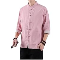 Chinese Style Mens Tops Tang Suit Linen Half Sleeve Solid Traditional Kung Fu China Style Hanfu Shirt Plus Size