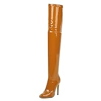 Ladies Slim High Over The Knee Boots Women's Elastic Thigh Spring and Autumn Boots Shoes Beautiful Legs High Heels Over The Knee Boots Thin Legs Thin Lacquer