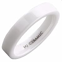Black or White Ceramic 4mm, 6mm, 8mm or 10mm Wedding Band Flat Pipe Cut High Polished Ring