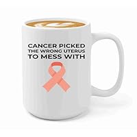 Endometrial Cancer Survivor Coffee Mug 15oz White -Wrong Uterus - Endometrial Cancer Awareness Peach Ribbon For Cancer Uterine Cancer Survivor