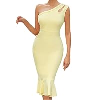 Luxury Exclusive Women Evening Gown Dress Yellow Single Shoulder Pencel Bodycon Fishtail Formal Dress