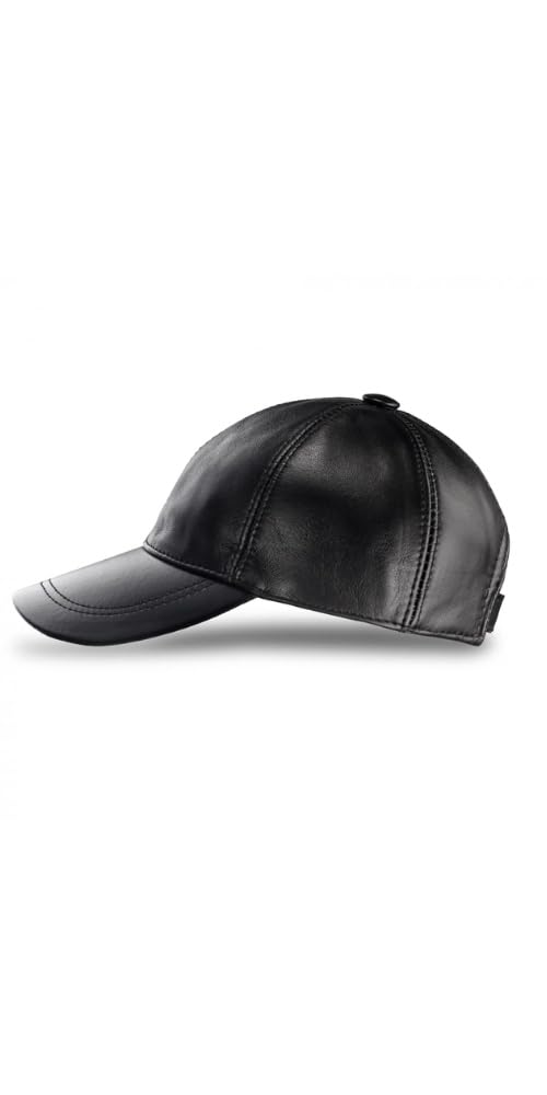100% Real Genuine Lambskin Leather Baseball Cap Hat Sports Visor Black