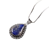 925 Sterling Silver Natural Lapis Lazuli Gemstone Pendant Jewelry