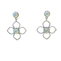 925 STERLING SILVER ROUND ETHIOPIAN OPAL WITH CUBIC ZIRCONIA FLOWER EARRING FOR HER