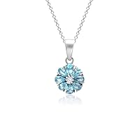 RKGEMS Natural Sky Blue Topaz Pendant, 925 Sterling Silver Flower Pendant Necklace, AAA+ Topaz Gemstone, Pear Cut Pendant, Handmade Jewelry