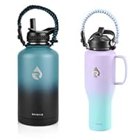 Insulated Water Bottle 64oz (Indigo/Black) + Insulated Tumblers with Handle 40oz (Purplish Green)