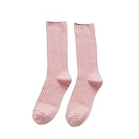 1 Pair Retro Women Cotton Loose Socks Autumn Winter Knitting Solid Color Long Black Pink Korean Japanese Student Girls Stockings (PINK,1pair)