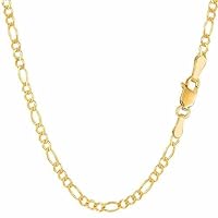 14k SOLID Yellow Gold 1.3mm, 1.9mm, 2.8mm, 3mm, 3.8mm, 4.5mm, 6mm, OR 7mm Diamond-Cut Classic Figaro Chain Necklace Bracelet Anklet for Pendants Spring-Ring Or Lobster Claw Clasp 7
