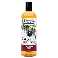 Vermont Castile Soap Patchouli Rose, Gentle Liquid Soap for Sensitive Skin & Natural Body Wash, Organic Hair Shampoo for Oily Hair, Aloe Castile Soap for Men & Women - 16 Oz