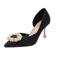 Women Classic Fashion High Stiletto Heels,Pointed Toe Pumps with Pearl Button Shoes