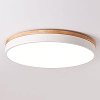 Dimmable Wood LED Flush Mount Ceiling Light, 5CCT 2700K-6000K Modern Round Close to Ceiling Lighting Fixtures, Minimalist White Ceiling Lamp for Living Room, Bedroom, Laundry Room