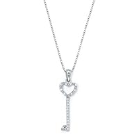 925 Sterling Silver Diamond Love Heart Key Necklace Jewelry for Women