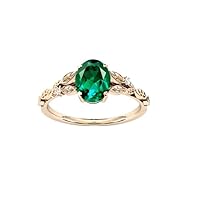 2 CT Antique Emerald Engagement Ring For Women 18K Rose Gold Emerald Bridal Ring Vintage Emerald Leaf Style Wedding Ring Unique Anniversary Rings