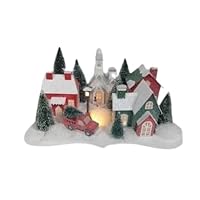 Regency International LED Battery/Timer Cardboard Christmas Village 14-inch, Red/Green, Holiday Home Decor