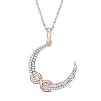 0.20 CT Round Cut Created Diamond Crescent Moon Infinity Pendant Necklace 14K White Gold Over