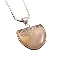 925 Sterling Silver Natural Yellow Agate Pendant with Chain Necklace Jewelry For Her