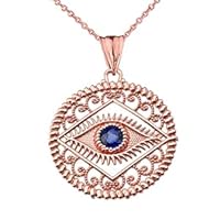 ROUND FILIGREE EVIL EYE PENDANT NECKLACE IN ROSE GOLD - Gold Purity:: 14K, Pendant/Necklace Option: Pendant With 20