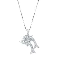 925 Sterling Silver Diamond Dolphins Necklace Jewelry for Women