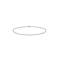 Savlano 925 Sterling Silver Oval Rice Bead Strand Chain Anklet For Women & Girls - Made in Italy Comes With a Gift Box