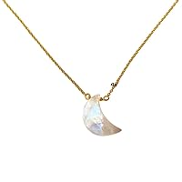 Rainbow Moonstone Crescent Moon Necklace, 925 Silver Necklace, June Birthstone, Celestial Jewelry