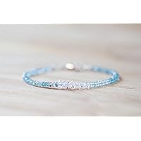 JP_Beads Aquamarine Bracelet with Herkimer Diamonds, Delicate Quartz Crystal Jewelry, Beaded Aquamarine Jewelry, Sterling Silver PlatedRose Gold FilledFilled Filled 3-3.5mm 7 inches