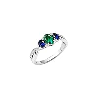 Art Deco 2 CT Emerald Engagement Ring For Her 14k White Gold Blue Sapphire Wedding Ring Cluster Engagement Ring Vintage Emerald Bridal Anniversary Ring For Her