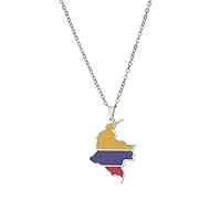 Colombia Map Pendant Necklace - Colombia Flag Hip-Hop Charm Jewelry, Colorful Drip Glaze Ethnic Style Charm Necklace with Chain for Women/Girl/Men Unisex
