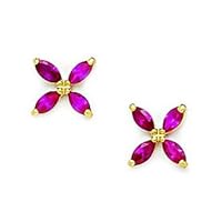 14k Yellow Gold July Red CZ Medium 4 Petal Flower Screw Back Earrings Measures 8x8mm Jewelry Gifts for Women
