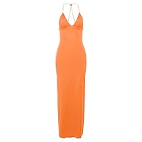 BaronHong Butterfly Open Back Women Maxi Dress V Neck Bodycon Sexy Sheer Tulle Dresses Outfits Club Party Birthday(Orange,XL)