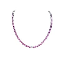 K Gallery 20.00 Ctw Heart Cut Pink & White Sapphire Heart Shape Halo Tennis Necklace 14K White Gold Finish For Women Girls, 18 Inch