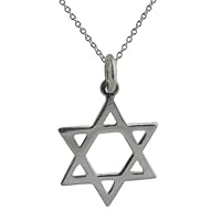 British Jewellery Workshops Silver 21x17mm plain Star of David Pendant with a 1mm wide rolo Chain