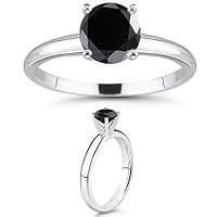 1/2 (0.46-0.55) Cts of 4.89-4.93 mm AA Round Black Diamond Solitaire Ring in 18K White Gold-3.0