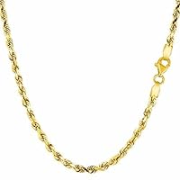 14K Yellow or White Gold 2.75mm Shiny Diamond-Cut Royal Rope Chain Necklace for Pendants and Charms with Lobster-Claw Clasp (18