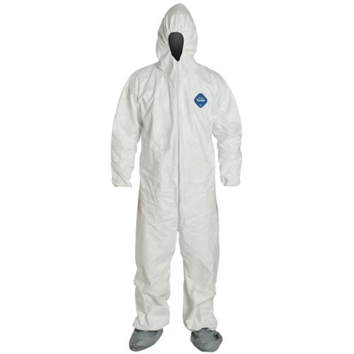DuPont unisex-adult TY122S-XL-EACH Disposable Elastic Wrist, Bootie and Hood Tyvek Coverall Suit 1414, X-Large, White