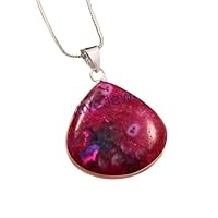 Natural Teardrop Pink Agate Pendant 925 Sterling Silver Necklace Jewelry